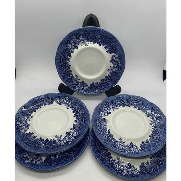 VTG Romantic England Anne Hathaway's Cottage Saucer J&G Meakin Blue Set Of 5 - Picture 1 of 4